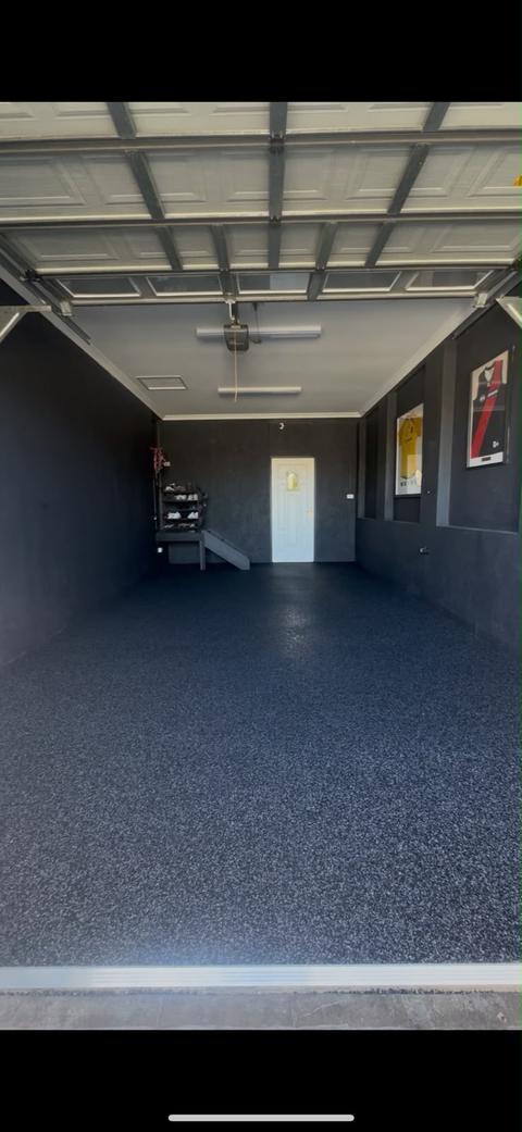 Garage floor after the decorative coating by Exterior Corp